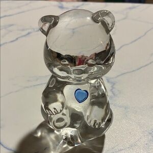 Vintage Fenton Crystal Bear Figurine with Blue Heart Accent
